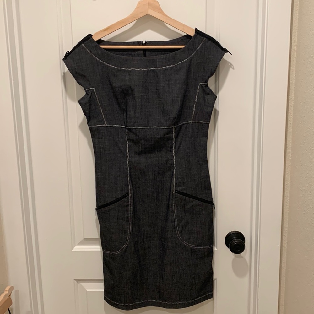 Miss Sixty Dark Gray Denim Sheath Dress with Contrast Stitching